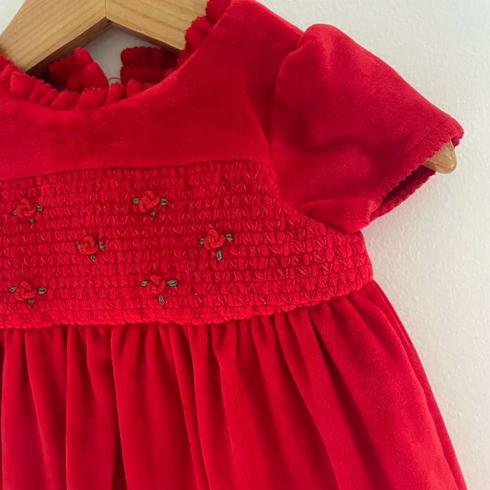 NEW Velvet Christmas Smocked Embroidered Baby Girl Holiday Dress, Fully Lined - Picture 4 of 15